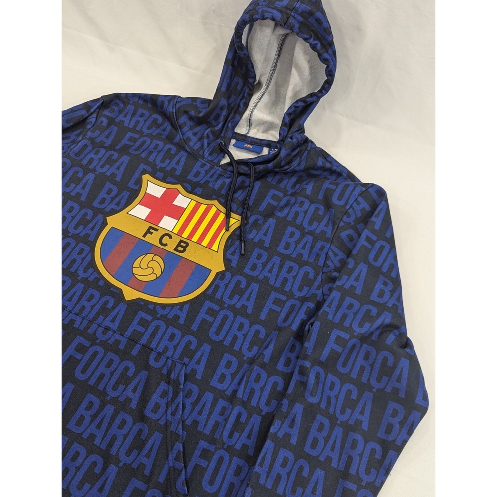FC Barcelona Soccer Blue And Black Sweater With Hoodie Men's Size L